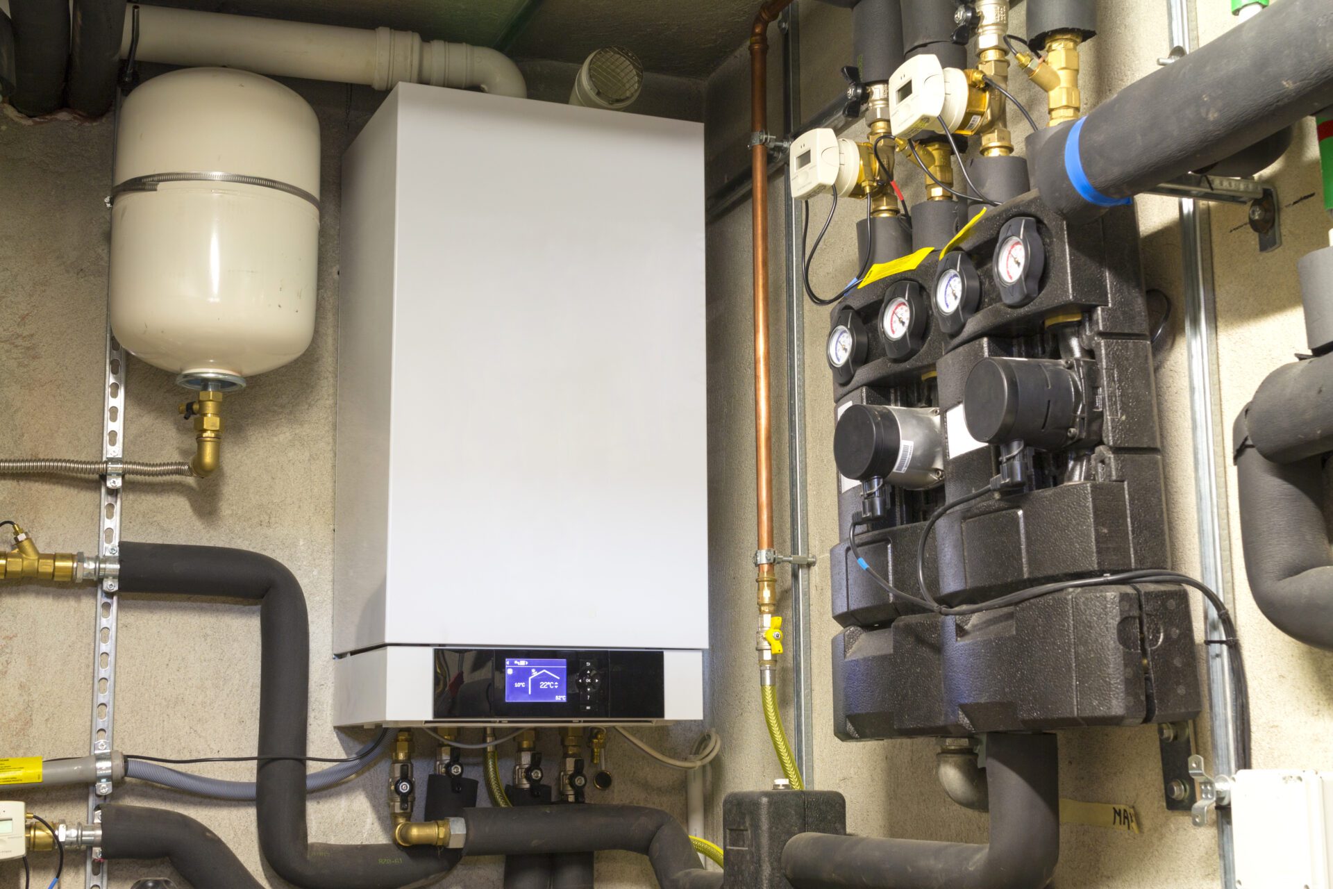 Condensing gas boiler in the boiler room Condensing gas boiler in the boiler room